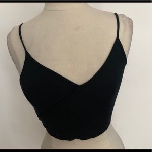 TOPSHOP Black Ribbed Cropped  V-neck Tank Top